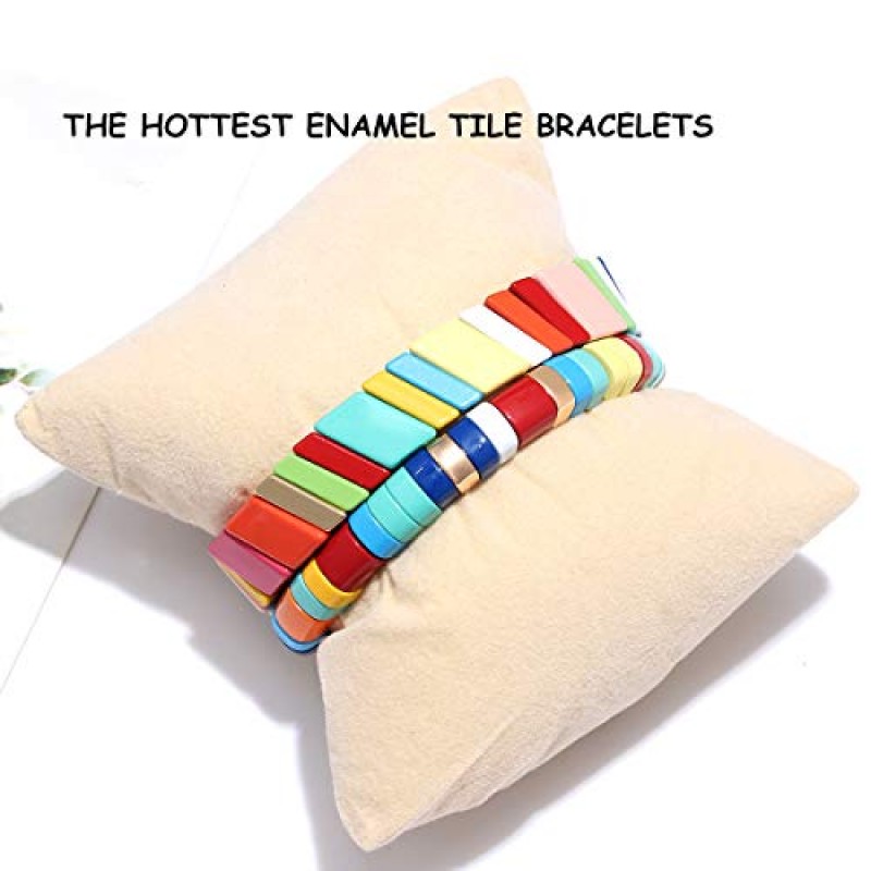 XOCARTIGE 4PCS 레인보우 에나멜 타일 팔찌 여성용 여러 가지 빛깔의 타일 비드 스트레치 팔찌 세트 Stackable Colorblock 페르시 랩 팔찌 팔찌 남성용 여성용