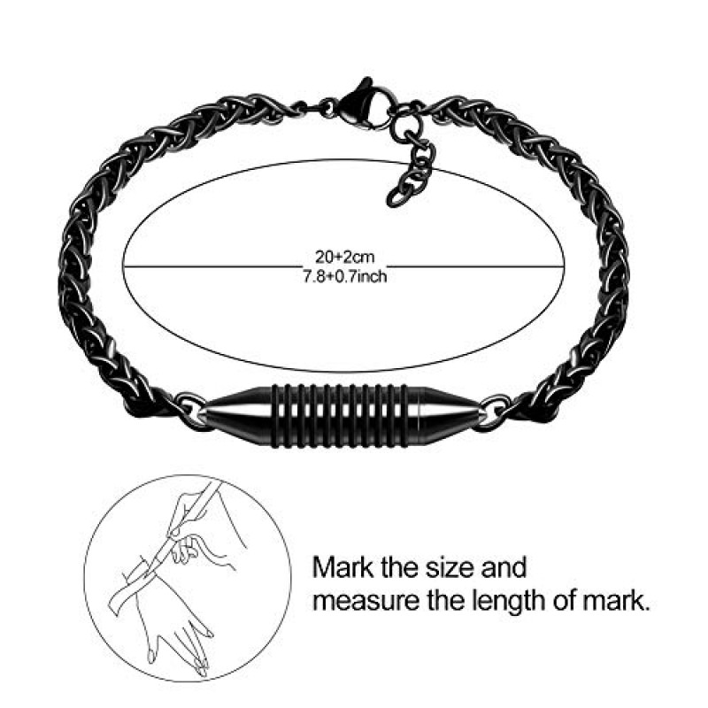 abooxiu 화장 팔찌 남성 여성 기념 약병 Urn 팔찌 유골 기념 보석 유골 홀더 기념품 조절 링크 블랙 실버