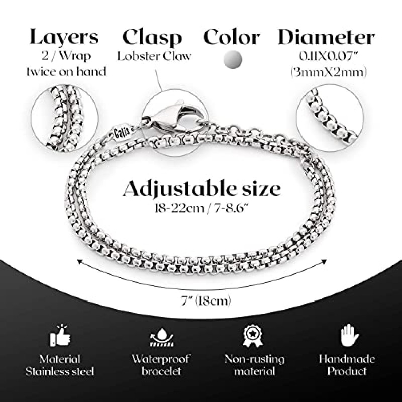 Galis Jewelry의 스테인레스 스틸로 제작된 남성용 핸드메이드 커프 체인 팔찌 - 남성용 실버 팔찌 - 남성용 커프 팔찌 - 남성용 쥬얼리 - 손목 사이즈 7