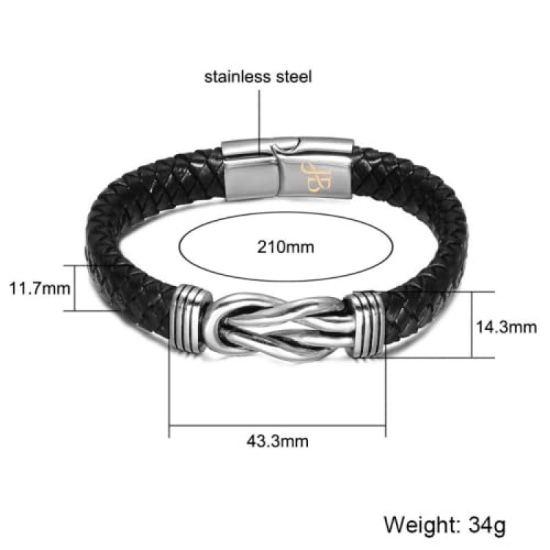 Jewellbox 남성용 가죽 인피니티 매듭 팔찌, 가죽 펑크 주얼리 팔찌, 영원 매듭 스테인레스 스틸 마그네틱 걸쇠 팔찌