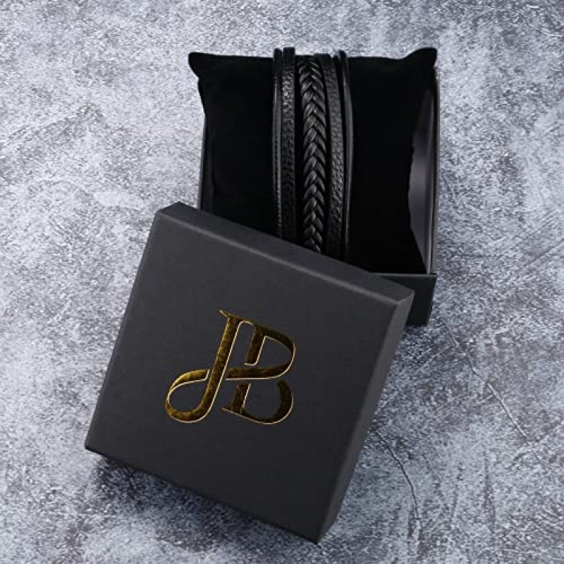 Jewellbox - 남성용 블랙 팔찌, 남성용 조절 가능한 가죽 손목 밴드 21-22.5 cm - Pulseras para Hombres