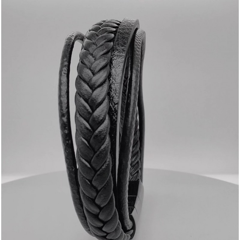 Jewellbox - 남성용 블랙 팔찌, 남성용 조절 가능한 가죽 손목 밴드 21-22.5 cm - Pulseras para Hombres