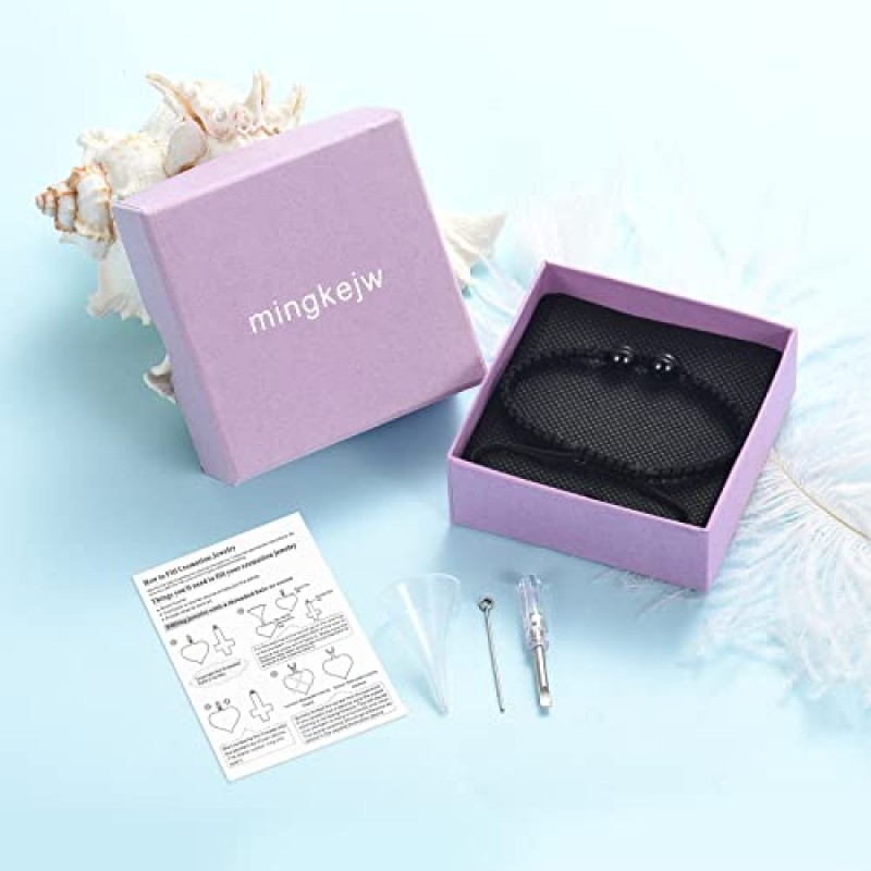 Mingkejw 화장 쥬얼리 심장 공 Urn 팔찌 유골 여성 남성 조정 가능한 꼰 팔찌 링크 화장 기념 팔찌