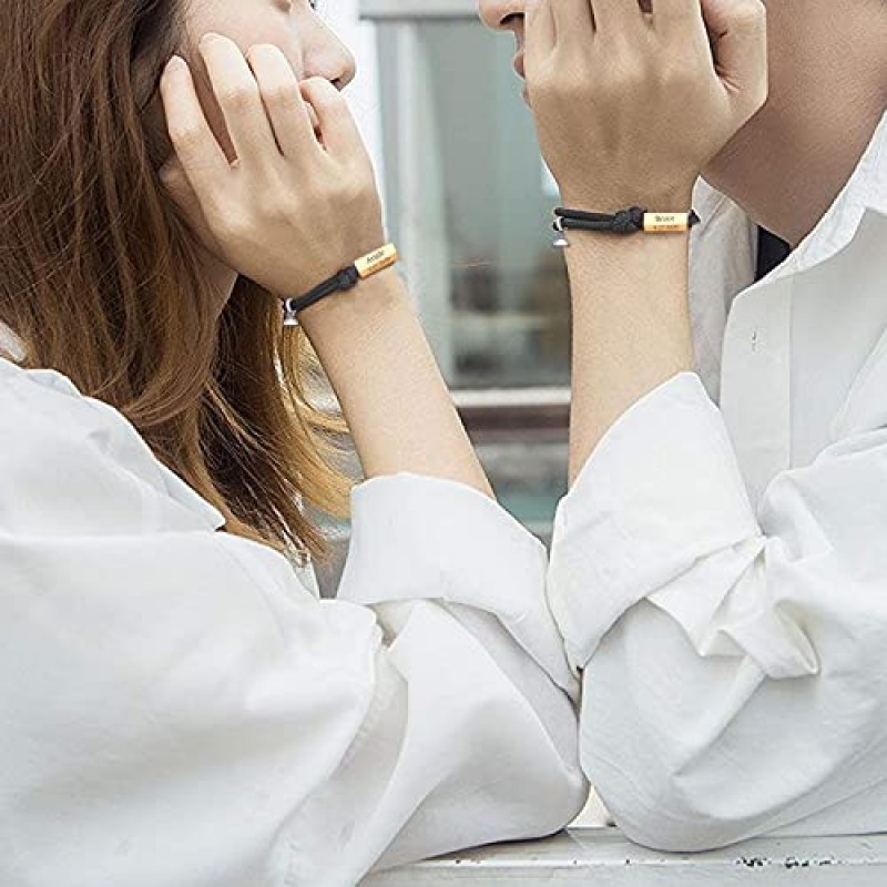 ORFAN 사용자 정의 커플 팔찌 조정 가능한 유치 커플 팔찌 남성과 여성을위한 맞춤형 새겨진 사랑 팔찌