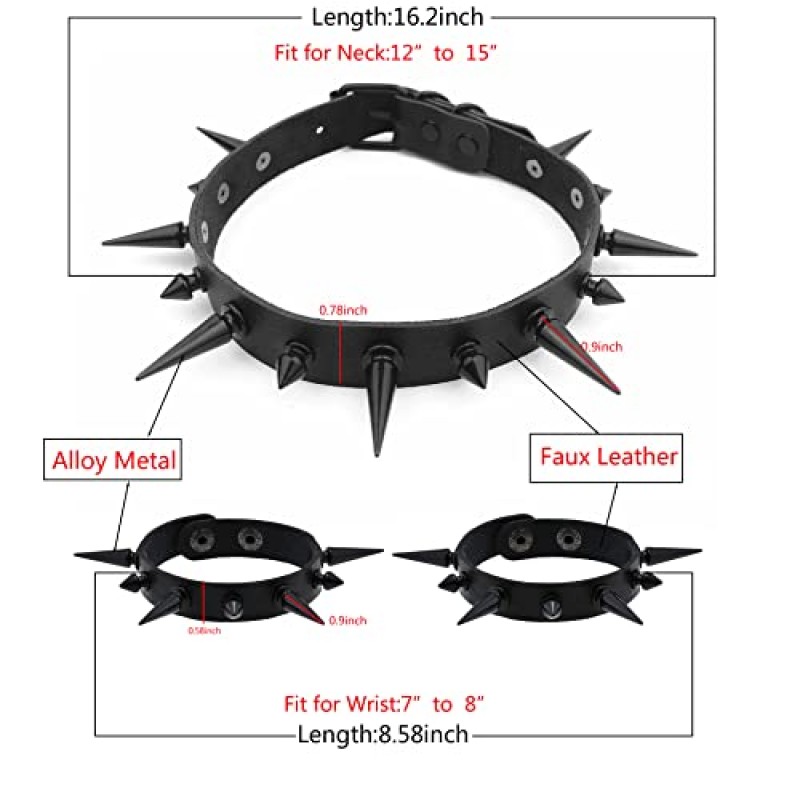 Tosmifairy 스파이크 초커 칼라와 팔찌 세트 여성용 펑크 록 쥬얼리 세트 남성용 하이틴 걸스, 합금 스파이크 참 PU 목걸이