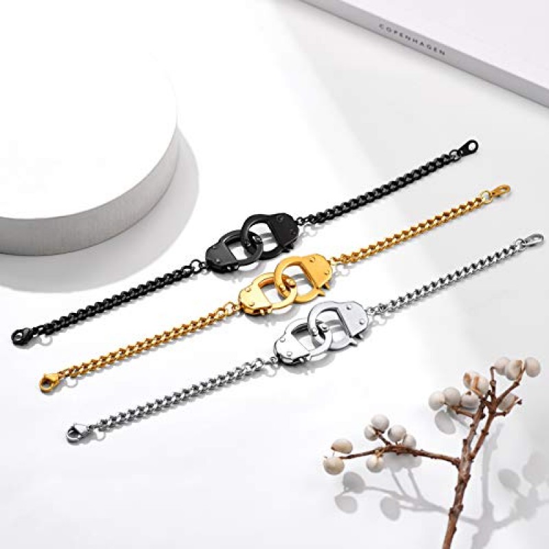 PROSTEEL 트렌디 수갑 디자인/사용자 정의 단어 발목 팔찌 남성 여성 청소년, 316L 스테인레스 스틸 발찌 실버/골드/블랙 톤, 저자 극성, 선물 상자 제공