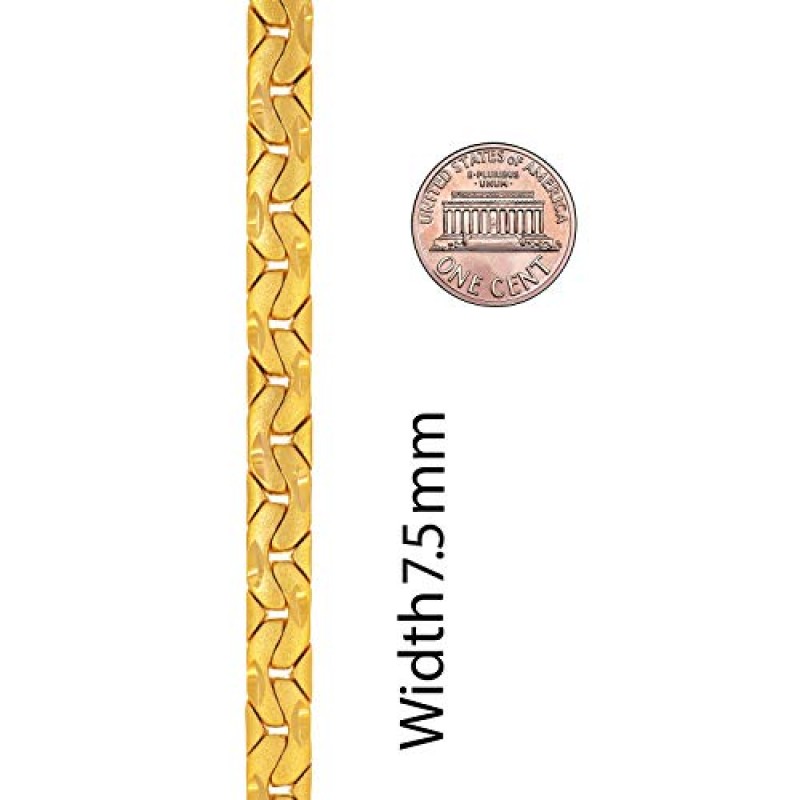 평생 주얼리 7.5mm 브러시드 리치오 팔찌 24k 골드 도금 여성용 및 남성용