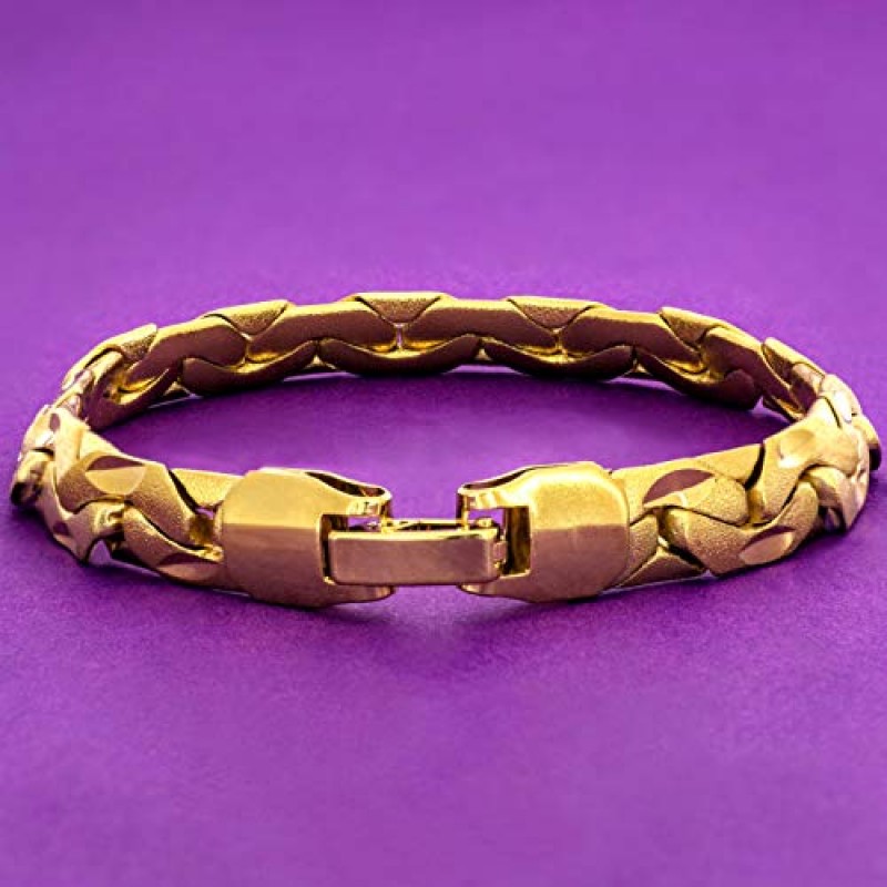 평생 주얼리 7.5mm 브러시드 리치오 팔찌 24k 골드 도금 여성용 및 남성용