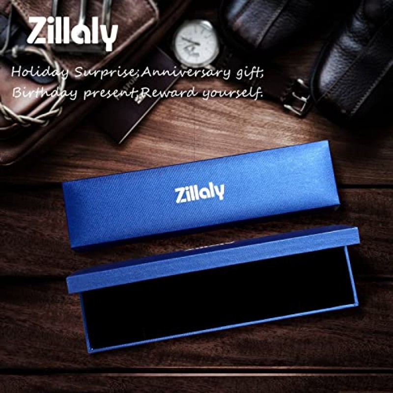Zillaly 남성용 스테인레스 스틸 투톤 스퀘어 링크 다이아몬드 팔찌 블랙 & 블루 이온 도금 블랙