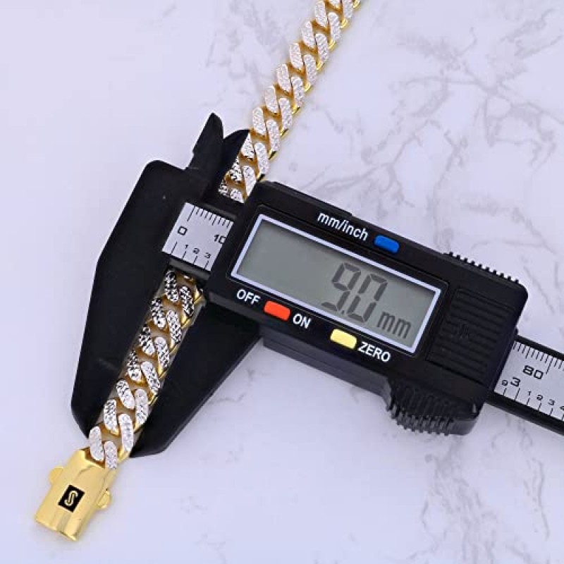 Nuragold 10k 옐로우 골드 9mm 모나코 마이애미 쿠바 다이아몬드 컷 포장 링크 체인 팔찌, 남성용 주얼리 팬시 박스 걸쇠 7