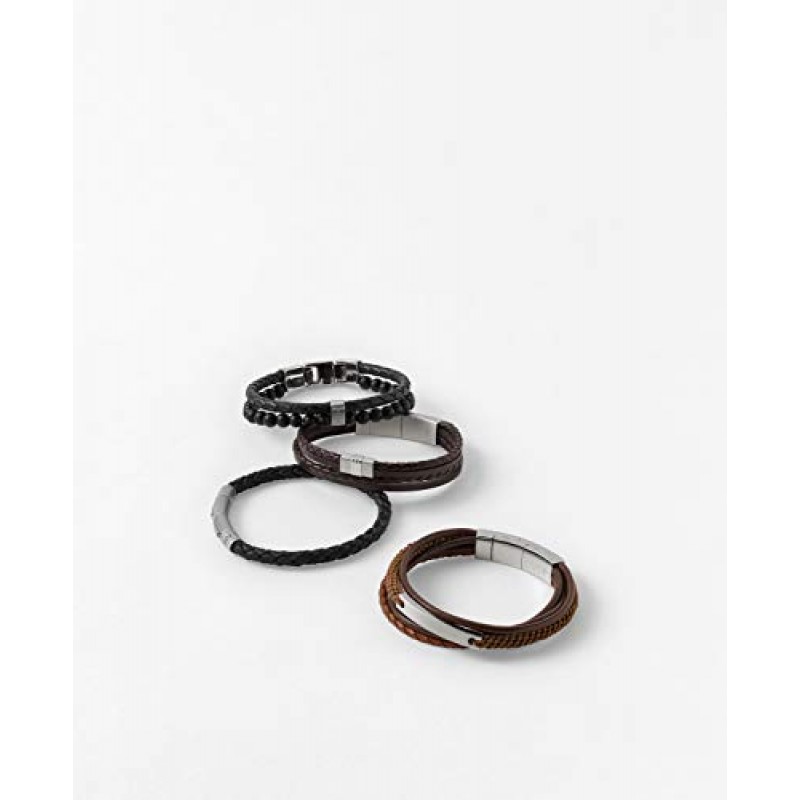 Fossil 남성용 스테인리스 스틸 및 천연 가죽 및/또는 남성용 비즈 팔찌