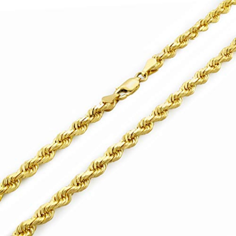 Nuragold 14k 옐로우 골드 4mm 솔리드 로프 체인 다이아몬드 컷 링크 팔찌, 남성 쥬얼리 7