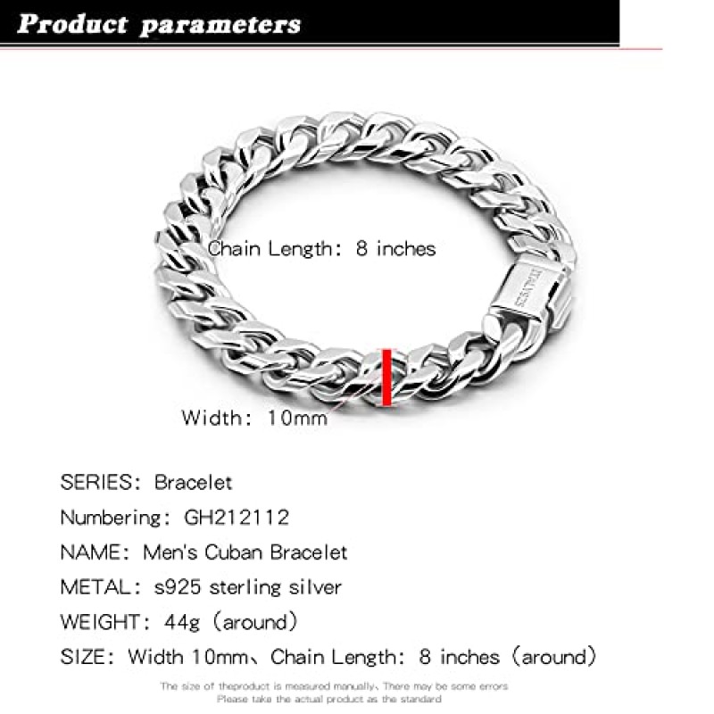 H & Beautimer 패션 925 스털링 실버 클래식 쿠바 체인 팔찌 10mm-7 