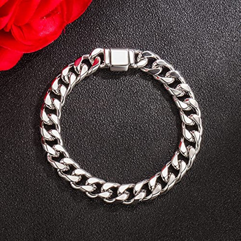 H & Beautimer 패션 925 스털링 실버 클래식 쿠바 체인 팔찌 10mm-7 