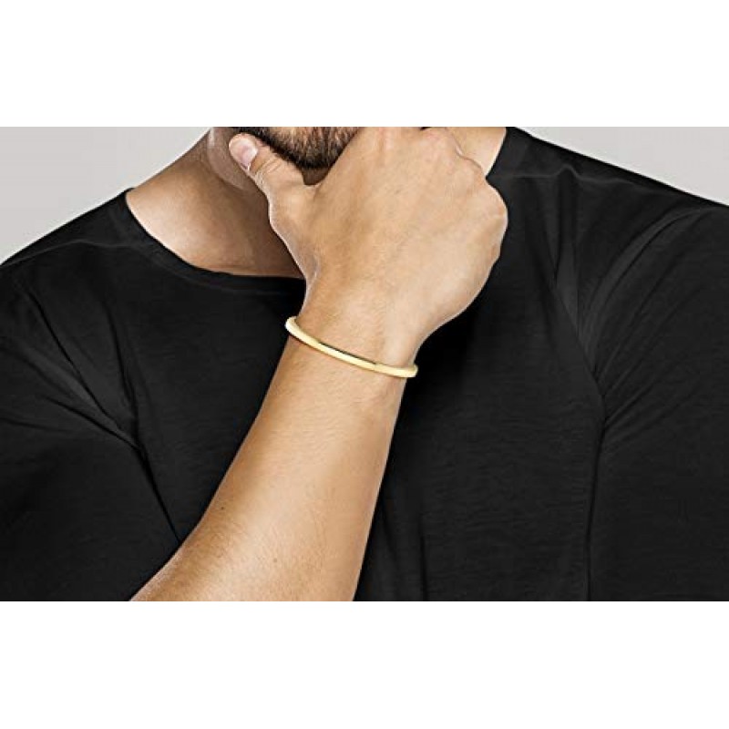 Miabella 925 스털링 실버 또는 18Kt 옐로우 골드 오버 실버 이탈리아 4mm 제곱 커프 광택 팔찌 팔찌 여성용 남성용 팔찌 Made in Italy