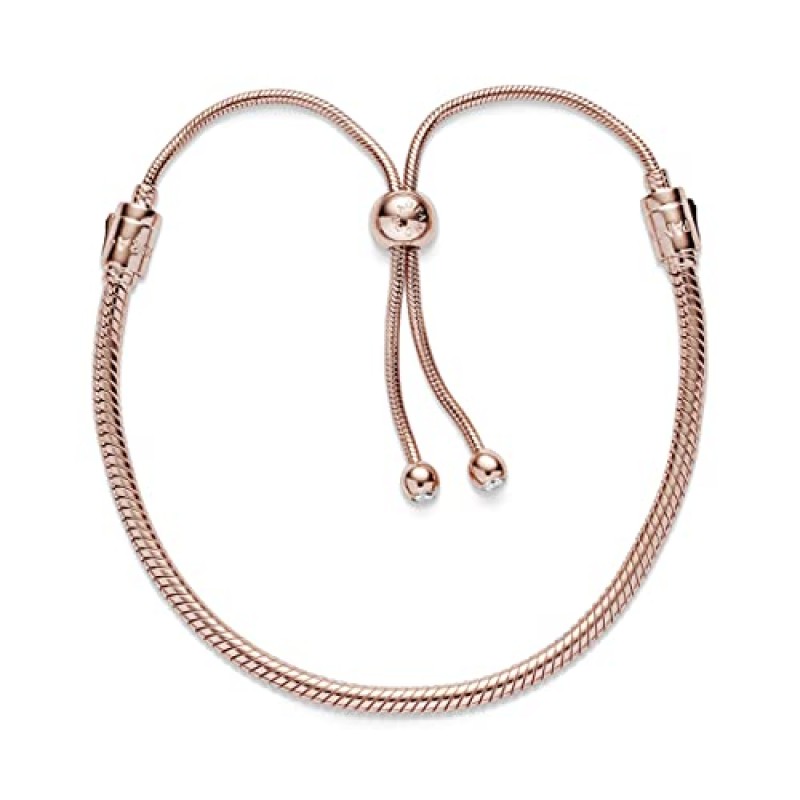 PANDORA Jewelry Moments 슬라이더 스네이크 체인 로즈 큐빅 지르코니아 팔찌, 11.0
