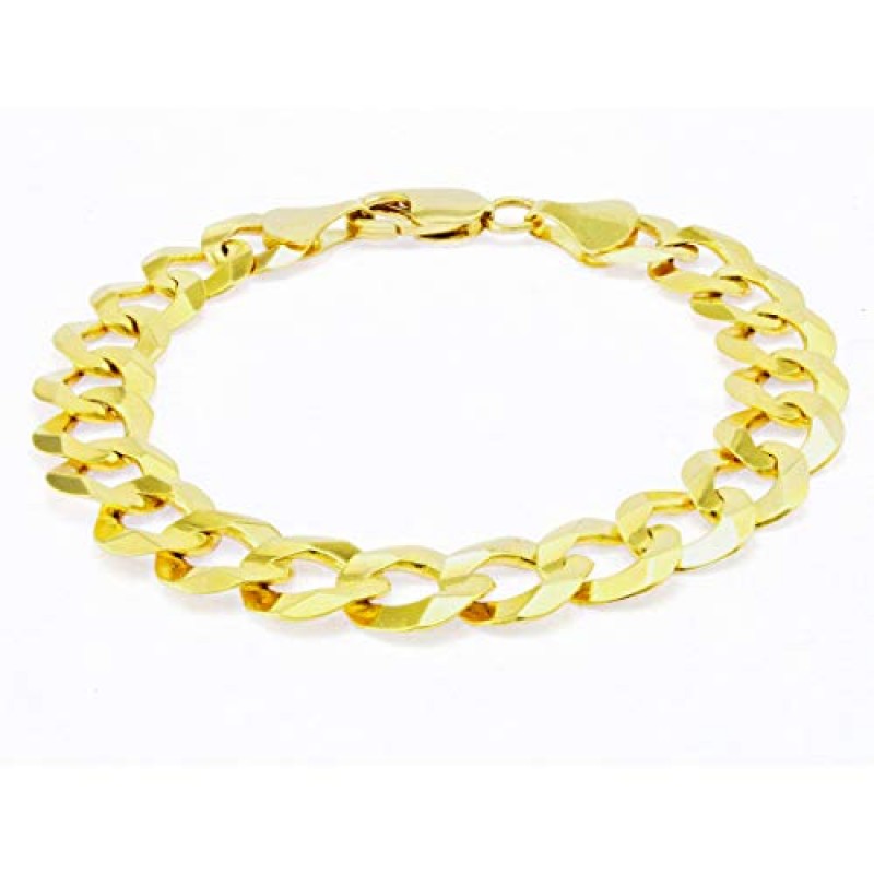 Nuragold 14k 옐로우 골드 10mm 솔리드 쿠바 커브 링크 체인 팔찌, 남성 주얼리 8