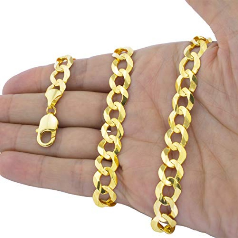 Nuragold 14k 옐로우 골드 10mm 솔리드 쿠바 커브 링크 체인 팔찌, 남성 주얼리 8