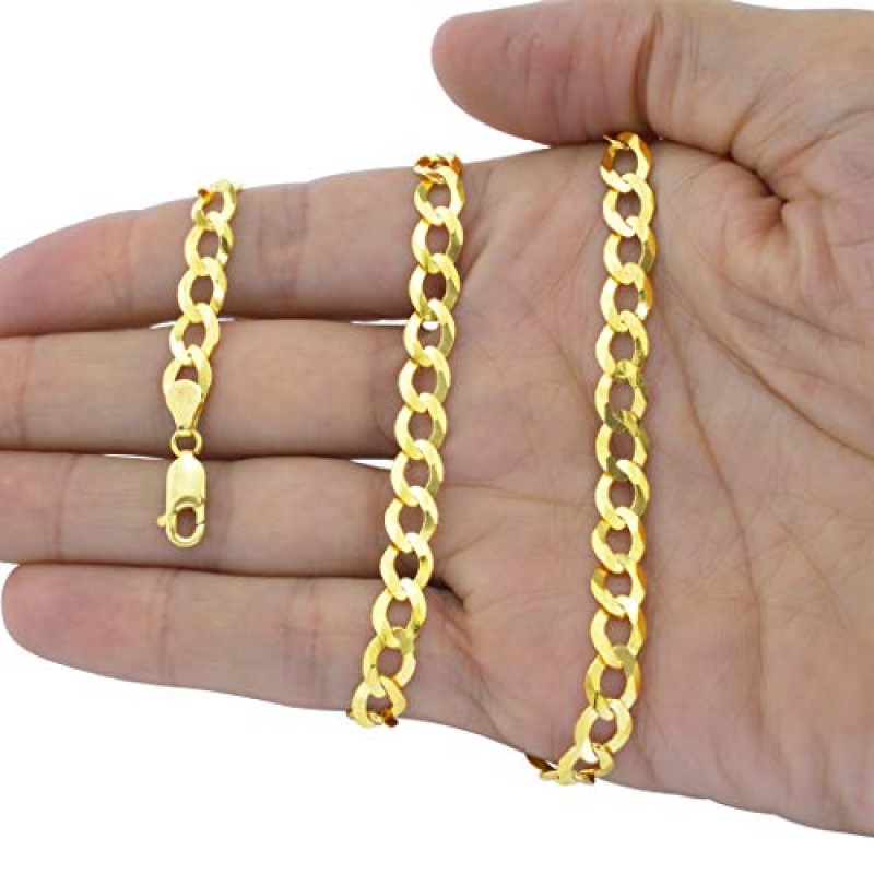 Nuragold 14k 옐로우 골드 7mm 솔리드 쿠바 커브 링크 체인 팔찌, 남성 주얼리 8