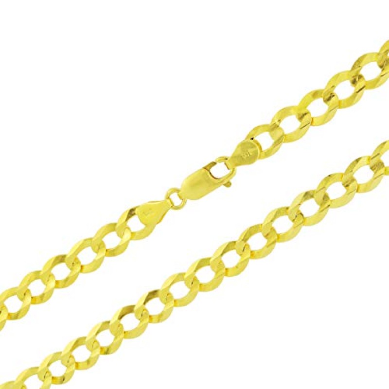 Nuragold 14k 옐로우 골드 7mm 솔리드 쿠바 커브 링크 체인 팔찌, 남성 주얼리 8