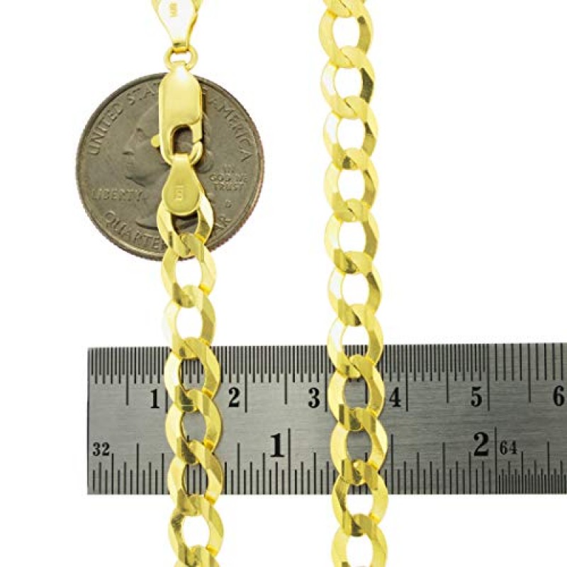Nuragold 14k 옐로우 골드 7mm 솔리드 쿠바 커브 링크 체인 팔찌, 남성 주얼리 8