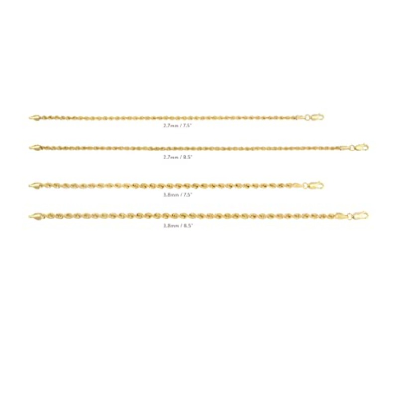 주얼리 아뜰리에 골드 채워진 체인 팔찌 컬렉션 - 다양한 크기(2.7mm, 3.8mm)의 여성 및 남성을 위한 14K 솔리드 옐로우 골드 채워진 로프 체인 팔찌