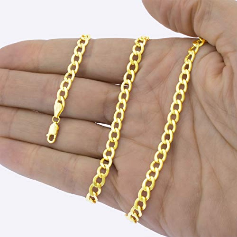 Nuragold 14k 옐로우 골드 6.5mm 쿠바 커브 링크 체인 팔찌, 남성 여성 주얼리 7