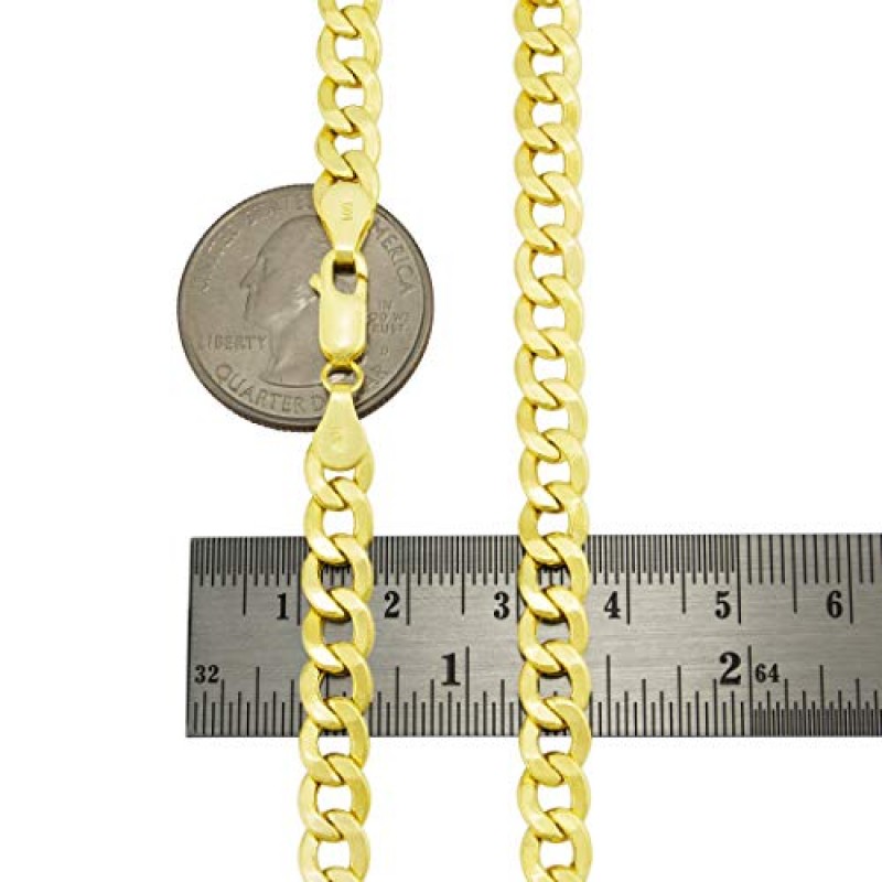 Nuragold 14k 옐로우 골드 6.5mm 쿠바 커브 링크 체인 팔찌, 남성 여성 주얼리 7