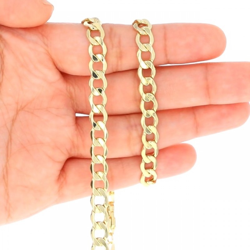 Nuragold 14k 옐로우 골드 6.5mm 쿠바 커브 링크 체인 팔찌, 남성 여성 주얼리 7