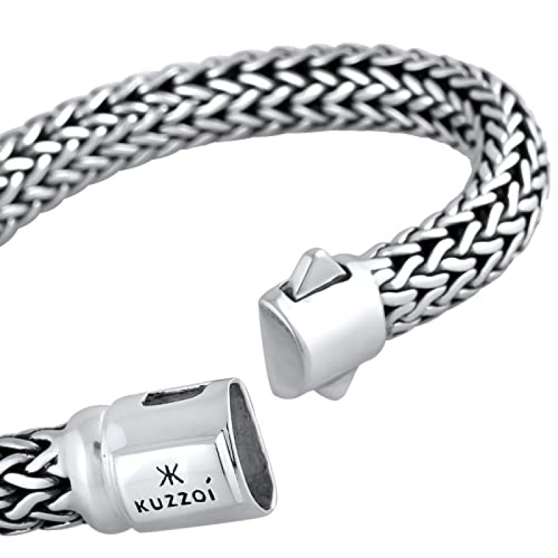 kuzzoi 남성용 925 스털링 실버 라운드 비잔틴 팔찌, 길이 7,48인치 - 9,05인치, 폭 0,35인치, 1.87온스