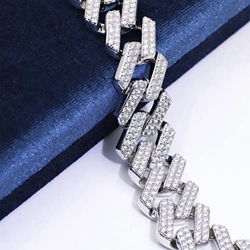 TIANYU 보석 남성용 쿠바 링크 체인 팔찌 20mm I DEF VVS Moissanite 다이아몬드 실버 아이스 아웃 마이애미 쿠바 링크 체인 팔찌, 힙합 록 랩퍼 용 18K 화이트 골드 도금