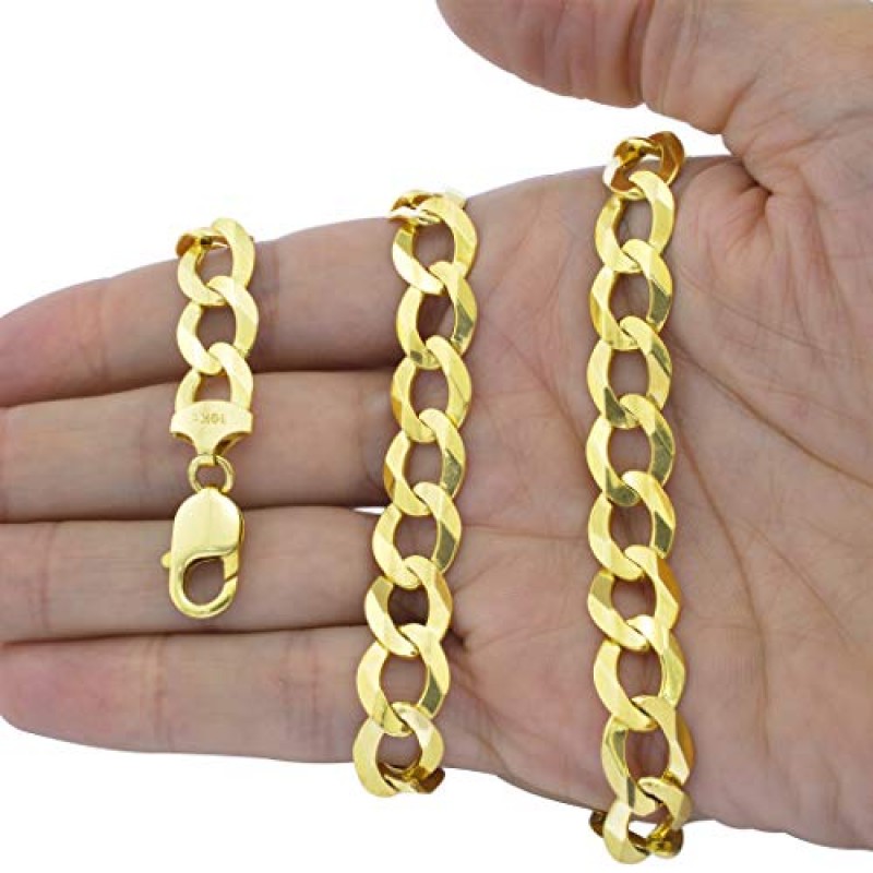 Nuragold 10k 옐로우 골드 12.5mm 솔리드 쿠바 커브 링크 체인 팔찌, 남성 주얼리 8
