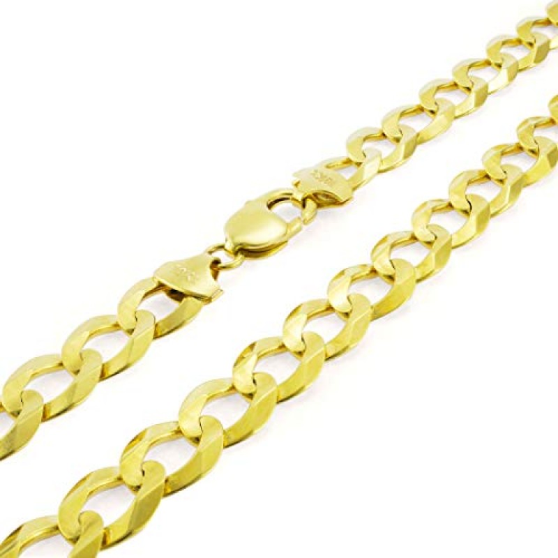 Nuragold 10k 옐로우 골드 12.5mm 솔리드 쿠바 커브 링크 체인 팔찌, 남성 주얼리 8
