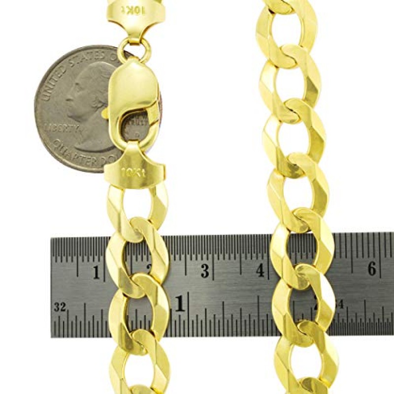 Nuragold 10k 옐로우 골드 12.5mm 솔리드 쿠바 커브 링크 체인 팔찌, 남성 주얼리 8