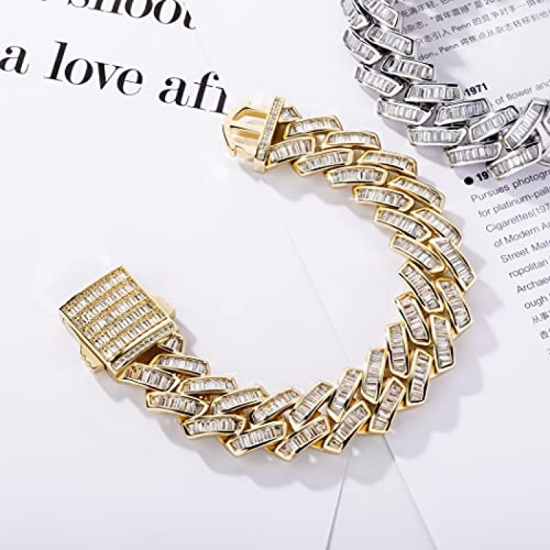 TOPGRILLZ 12mm/18mm 바게트 다이아몬드 마이애미 쿠바 링크 팔찌 남성 여성 6 회 14K 골드 도금 솔리드 CZ 쥬얼리 더블 스프링 걸쇠 선물