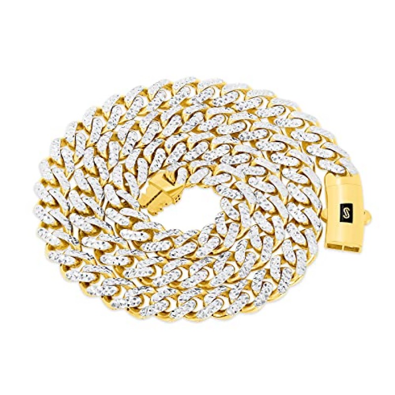 Nuragold 10k 옐로우 골드 7.5mm 모나코 마이애미 쿠바 다이아몬드 컷 포장 링크 체인 팔찌, 남성용 주얼리 팬시 박스 걸쇠 7