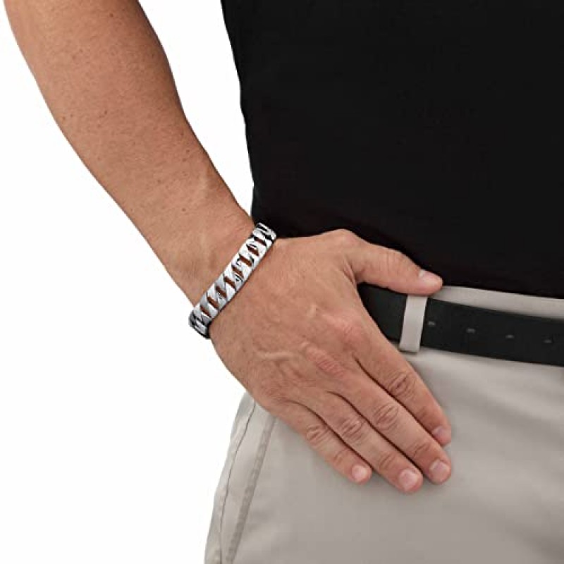 PalmBeach 쥬얼리 남성용 실버톤 정품 다이아몬드 액센트 링크 팔찌(14.5mm), 박스 걸쇠, 8.5인치
