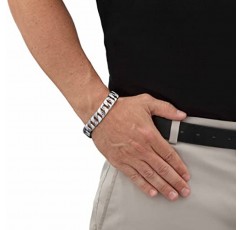 PalmBeach 쥬얼리 남성용 실버톤 정품 다이아몬드 액센트 링크 팔찌(14.5mm), 박스 걸쇠, 8.5인치