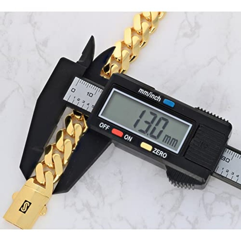 Nuragold 10k 옐로우 골드 13mm 로얄 모나코 마이애미 쿠바 링크 체인 팔찌, 남성용 주얼리 팬시 박스 걸쇠 8
