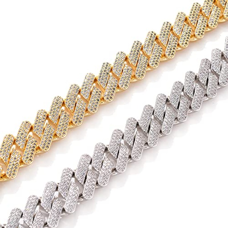 남성용 LKV 골드 쿠바 체인, 힙합 20mm 14K 골드 도금 아이스 아웃 랩 다이아몬드 마이애미 쿠바 링크 체인 팔찌, 풀 Cz 다이아몬드 컷