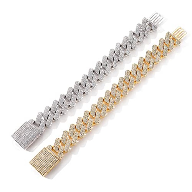 남성용 LKV 골드 쿠바 체인, 힙합 20mm 14K 골드 도금 아이스 아웃 랩 다이아몬드 마이애미 쿠바 링크 체인 팔찌, 풀 Cz 다이아몬드 컷