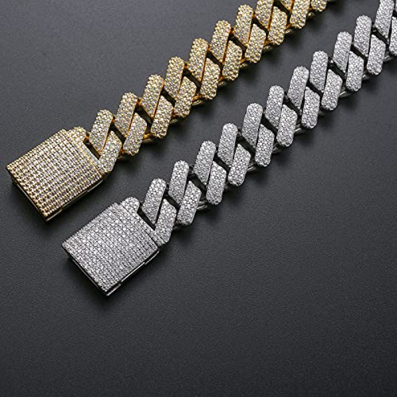 남성용 LKV 골드 쿠바 체인, 힙합 20mm 14K 골드 도금 아이스 아웃 랩 다이아몬드 마이애미 쿠바 링크 체인 팔찌, 풀 Cz 다이아몬드 컷