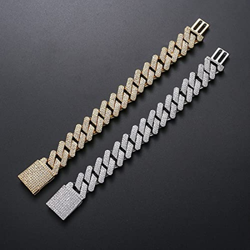 남성용 LKV 골드 쿠바 체인, 힙합 20mm 14K 골드 도금 아이스 아웃 랩 다이아몬드 마이애미 쿠바 링크 체인 팔찌, 풀 Cz 다이아몬드 컷