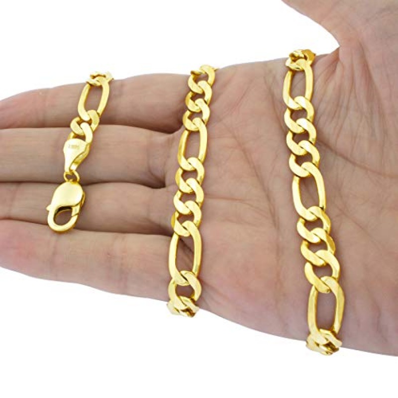 Nuragold 10k 옐로우 골드 9mm 피가로 체인 링크 팔찌, 남성용 주얼리 7