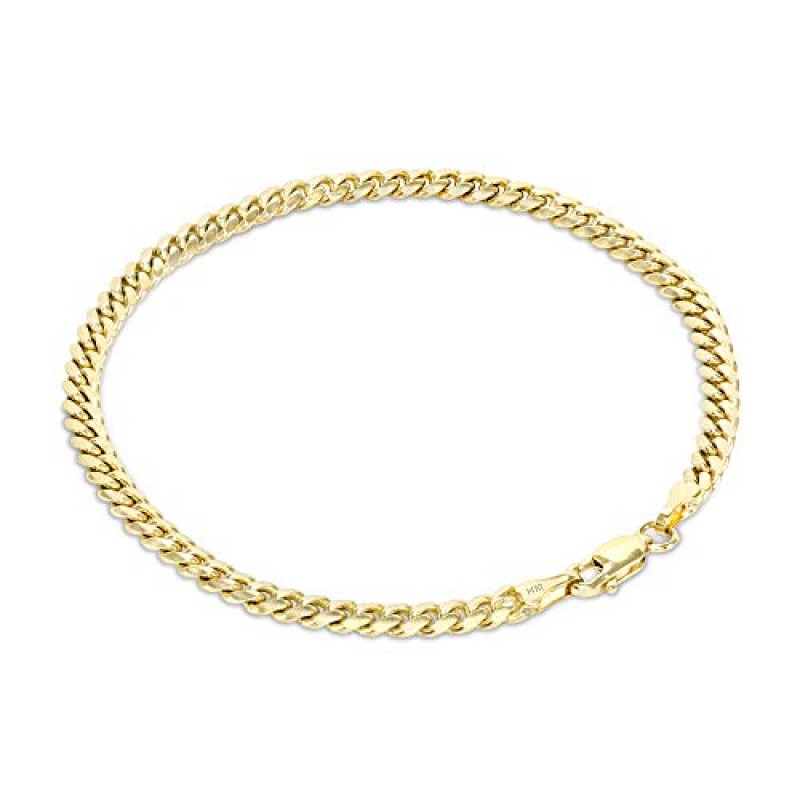Nuragold 14k 옐로우 골드 4mm 솔리드 마이애미 쿠바 링크 체인 팔찌, 남성 여성 주얼리 7