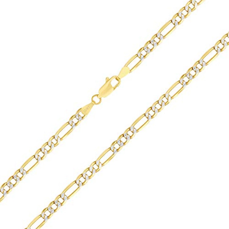 Nuragold 10k 옐로우 골드 솔리드 5mm 피가로 체인 링크 다이아몬드 컷 포장 투톤 팔찌, 남성 여성 쥬얼리 7