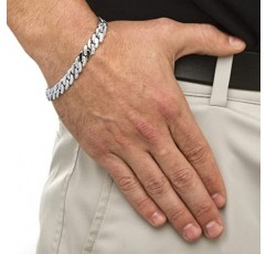 PalmBeach 쥬얼리 남성용 플래티넘 도금 정품 다이아몬드 액센트 커브 링크 팔찌(9mm), 박스 걸쇠, 9.5인치