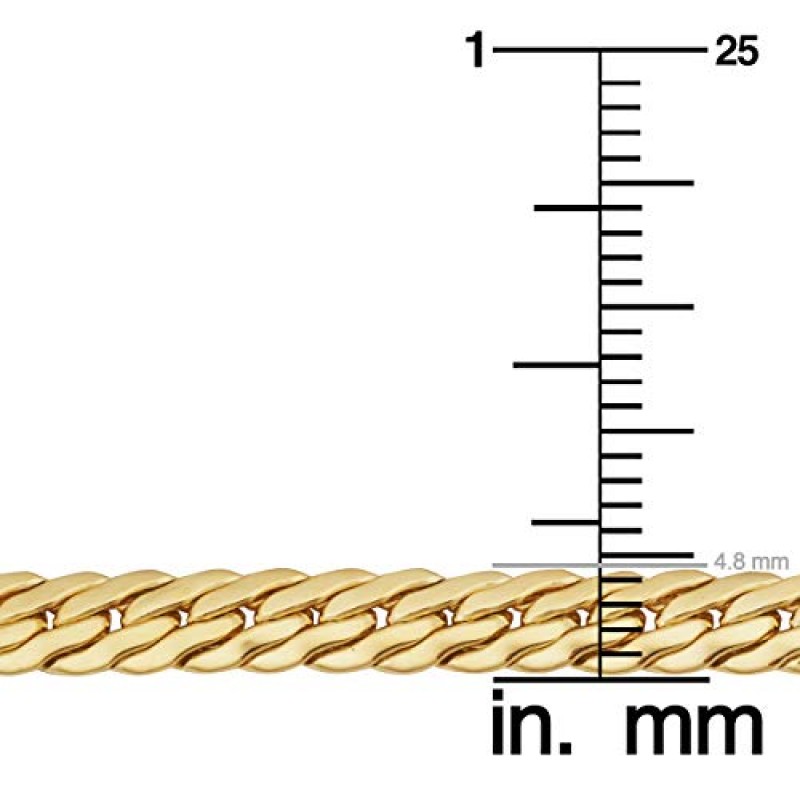 남성용 및 여성용 솔리드 14k 옐로우 골드 충전 봄베이 커브 체인 팔찌(4.8mm, 7.5인치)