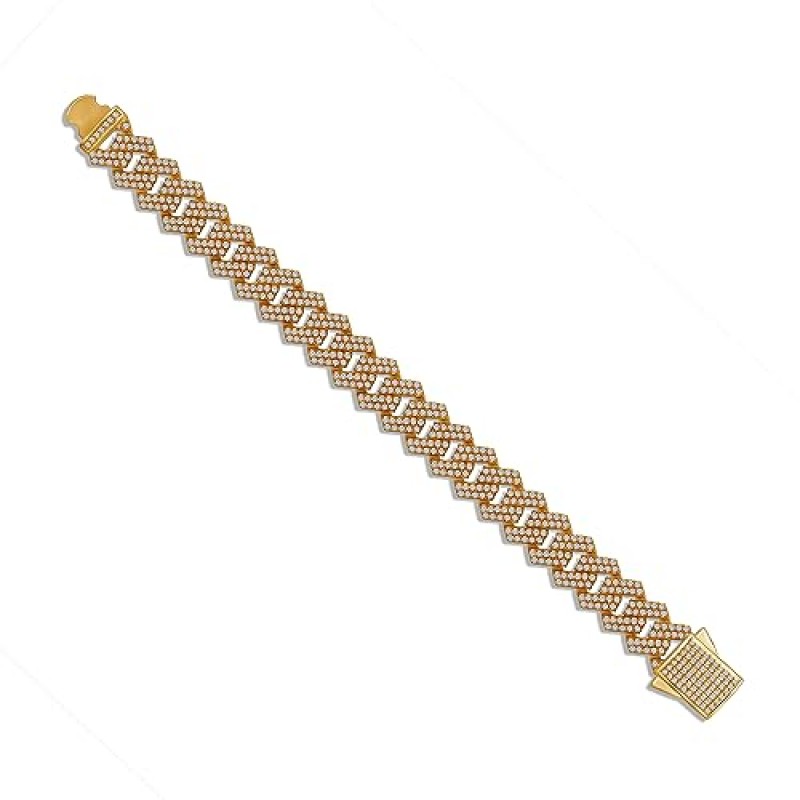 SAVEARTH DIAMONDS 라운드 컷 랩은 남성용 스털링 실버 주얼리 위에 14k 골드로 제작한 모이사나이트 다이아몬드 12MM 너비 쿠바 체인 팔찌(G-H 컬러, VVS1 선명도, 8.00Ct ~ 9.00Ct)