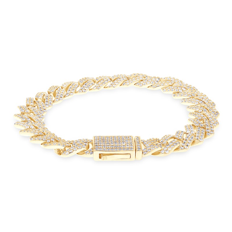 SAVEARTH DIAMONDS 라운드 컷 랩은 남성용 스털링 실버 주얼리 위에 14k 골드로 제작한 모이사나이트 다이아몬드 12MM 너비 쿠바 체인 팔찌(G-H 컬러, VVS1 선명도, 8.00Ct ~ 9.00Ct)